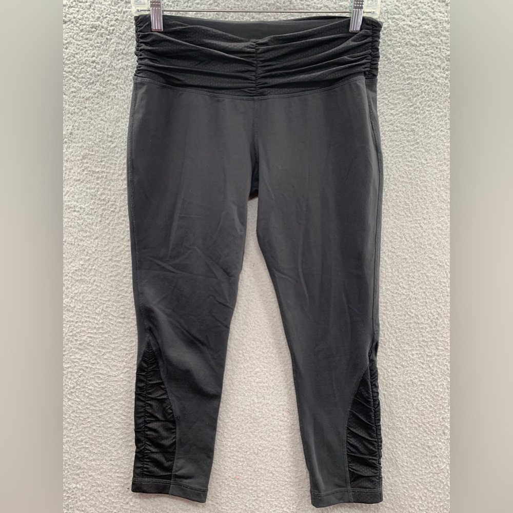 Patagonia Waist Pleats Mesh Legs Pull on Tight Crop Leggings Black Yoga Women M
